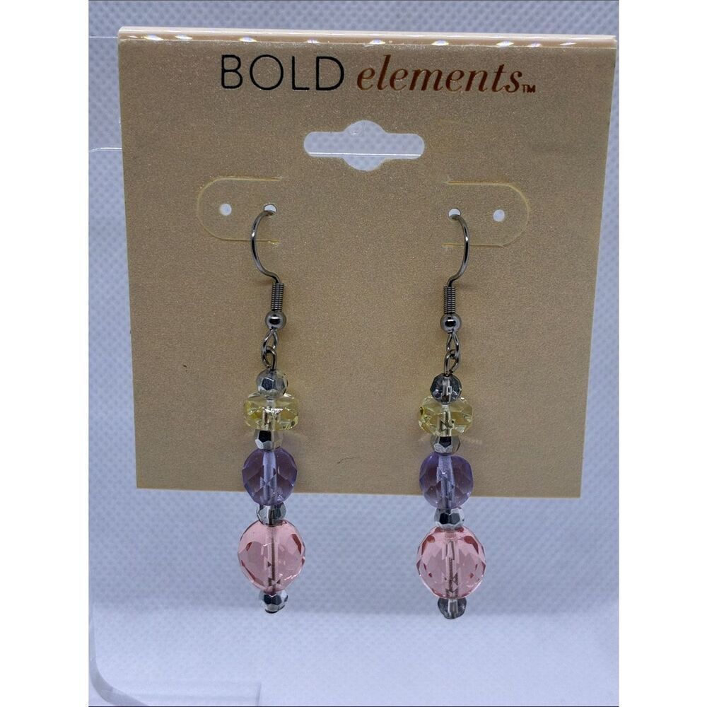 3For$20 Bold Elements Multicolor Crystal Drop Earrings - Pink, Purple & Yellow